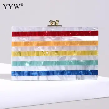 

Rainbow Color Female Evening Party Bag Striped Women'S Clutches Handbags And Purses Shoulder Bags For Women 2018 New Designer