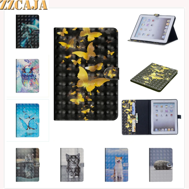 Кожаный чехол книжка для iPad 2 3 4 планшета Сумка с милыми животными бабочками 3D Apple 9