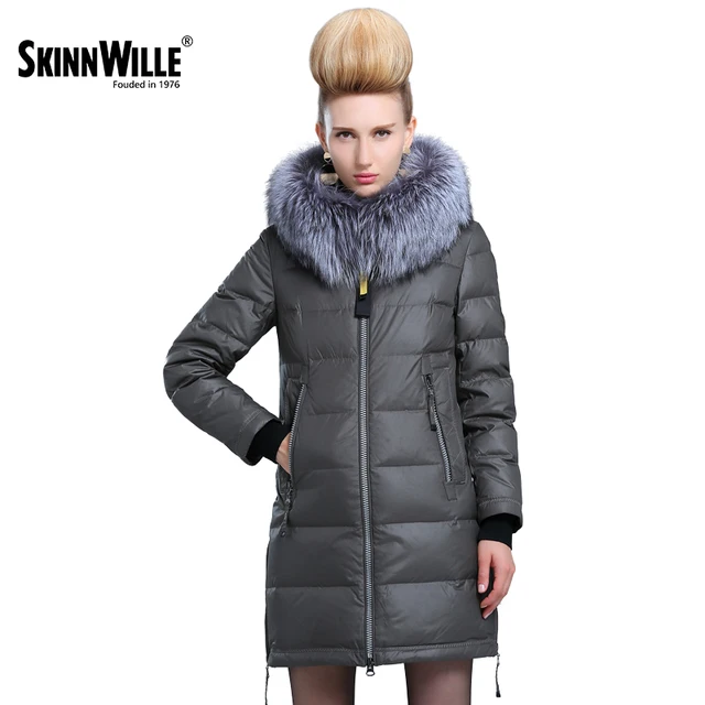 Skinnwille 2017 Зимняя Куртка Женская Пальто Женское Зимние Куртки Для Женщин Парка Женская Женская Куртка С Капюшоном Парка с мехом чернобурги