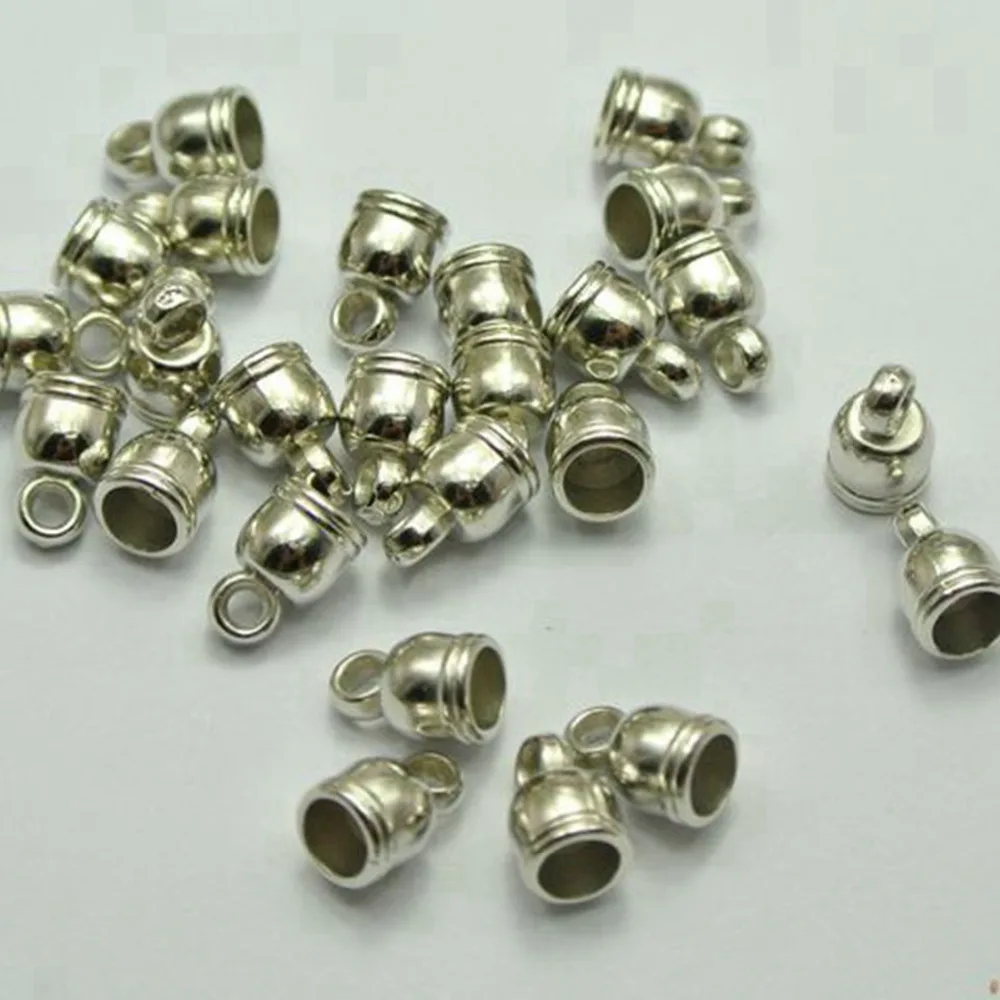 200 Silver Tone Metallic Acrylic End Bead Caps For 4.0mm Cord Jewelry