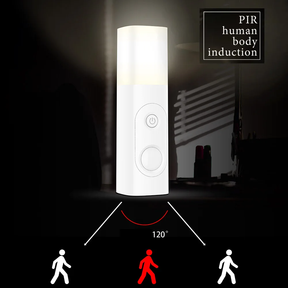 Сенсорный светильник, 3,7 в, 0,6 Вт, ночник, зарядка через usb, настольная лампа, прикроватная лампа, датчик движения PIR, ночной Светильник для детей, для чтения