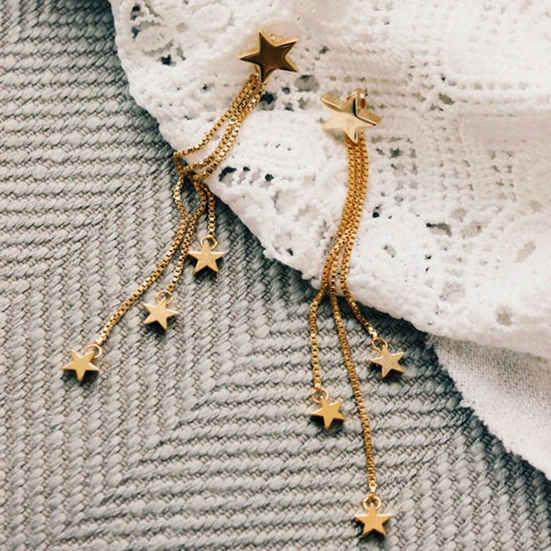 

MISANANRYNE Gold Color Metal Simulated Pearl Stars Design Long Tassel Brincos Stud Earrings For Women Jewelry Bijoux