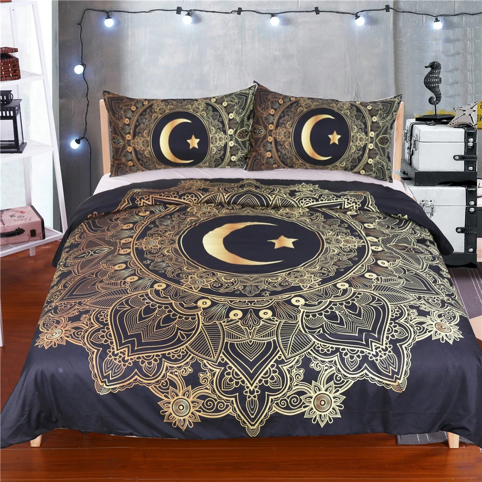 

LISM Mandala Elephant Duvet Cover With Pillowcase Black Golden Bedding Set Twin Queen King Size Boho Bed Set Quilt Cover