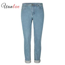 Для женщин s размера плюс Высокая талия мыть светильник голубой True джинсовые штаны Джинсы бойфренда Femme для Для женщин джинсы