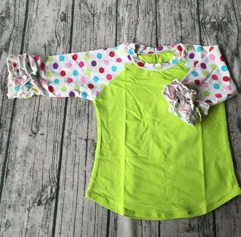 

wholesale kids clothing clothes Toddler Baby cute Polka Dot ruffle raglan shirt cotton tee raglan 3/4 t shirts clothes for kids