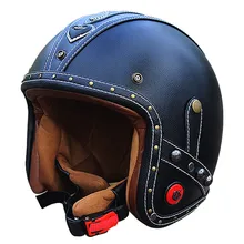Vcoros Leather vintage motorcycle helmets 3 4 open face moto scooter retro helmets personalized handcraft leather