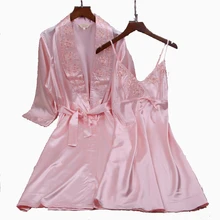 Новинка, розовый цвет, вискоза, костюм-двойка, комплекты одежды, вышивка, половина рукава, спагетти ремень, ночная рубашка, Повседневная Ночная рубашка, сексуальная женская ночная рубашка