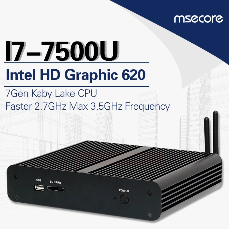 Fanless Intel I7 7500U Mini PC Windows 10 Desktop Computer NUC stick pcbarebone system Nettop Kabylake