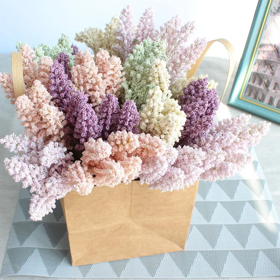 

6pcs/lots artificial foam mini berry vanilla spike artificial cereals plant artificial flowers bouquet for home wedding decor