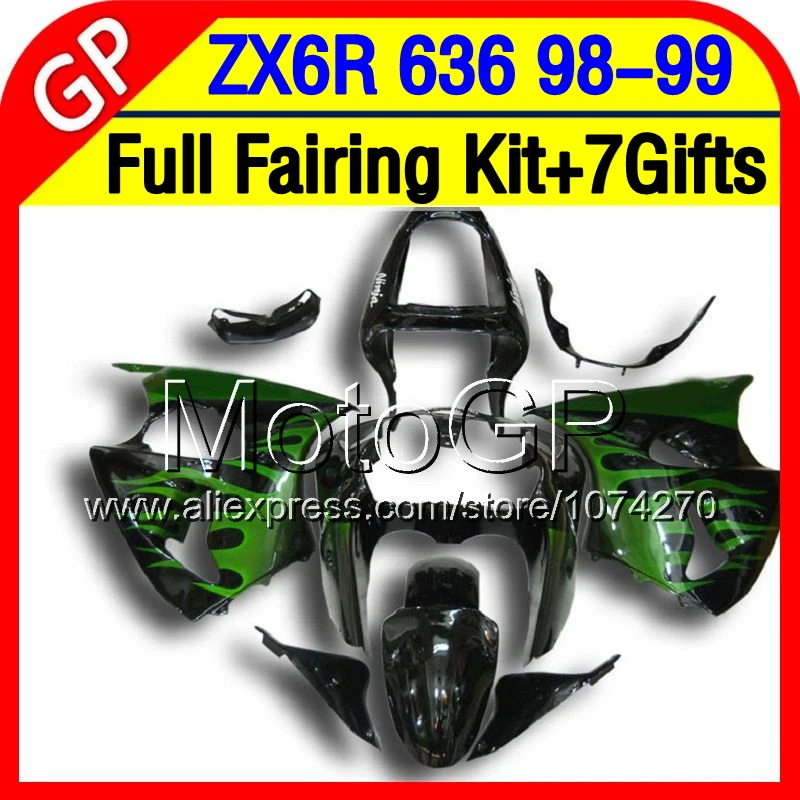 7 подарки Для зеленого пламени KAWASAKI NINJA ZX6R 1998 1999 98-99 P6143 ZX636 зеленый черный ZX-636 ZX-6R ZX