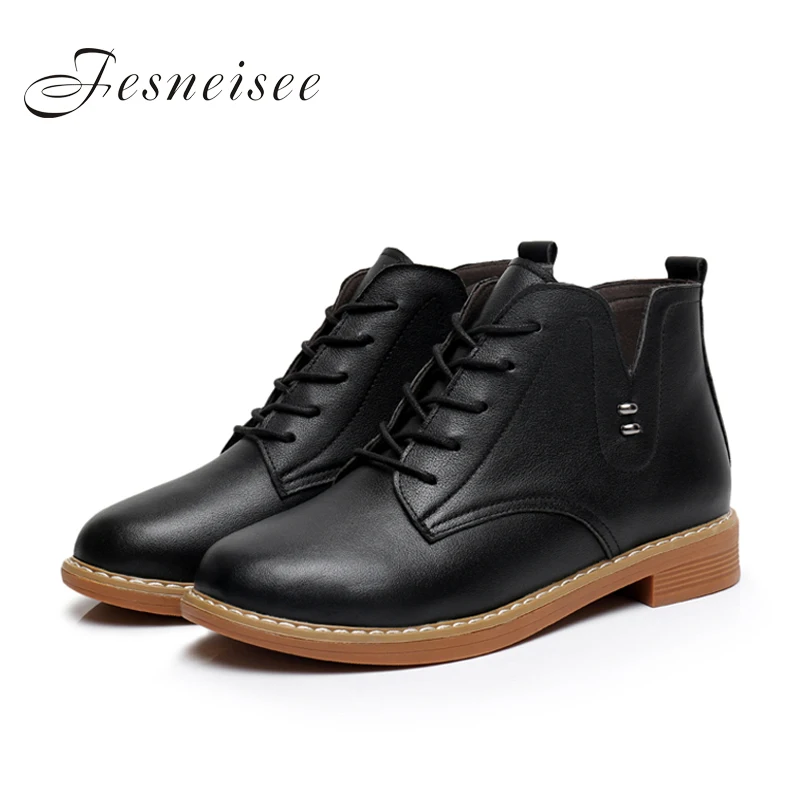 

2019 New Genuine Leather Women Boots Square Heel Lace up Soft Cowhide Women's Shoes Handmade Ankle Boots Size34-43 zapatos mujer
