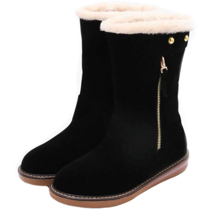 SJJH Women Casual Flat Snow Boots with Round Toe Nubuck Slip-on Mid-Calf Boots Winter Fashion Formal Cute Shoes Large Size A963