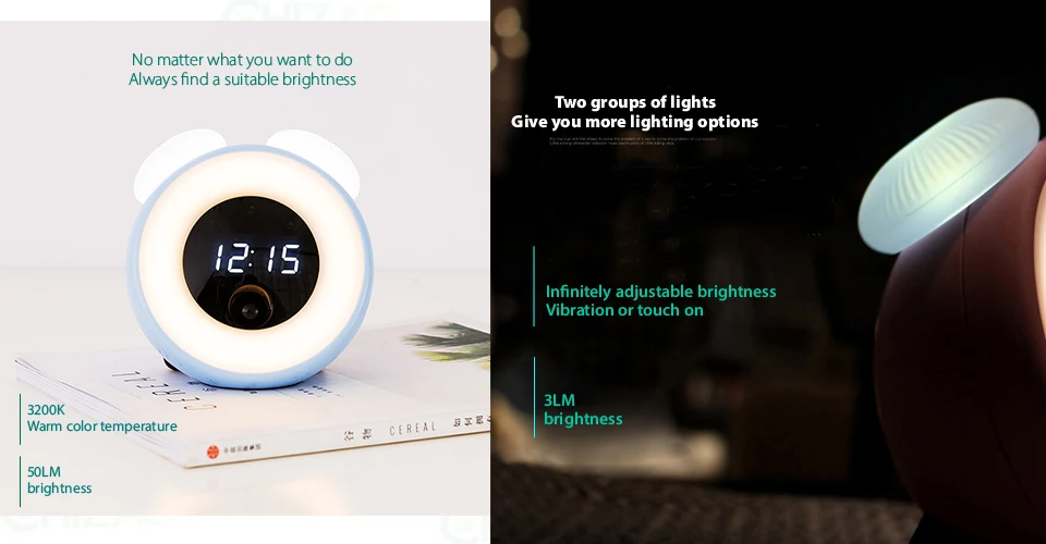 CHIZAO многофункциональные часы светодиодный свет творческий умный сенсор light Touch затемнения ночник Повтор Будильник Зарядка через usb