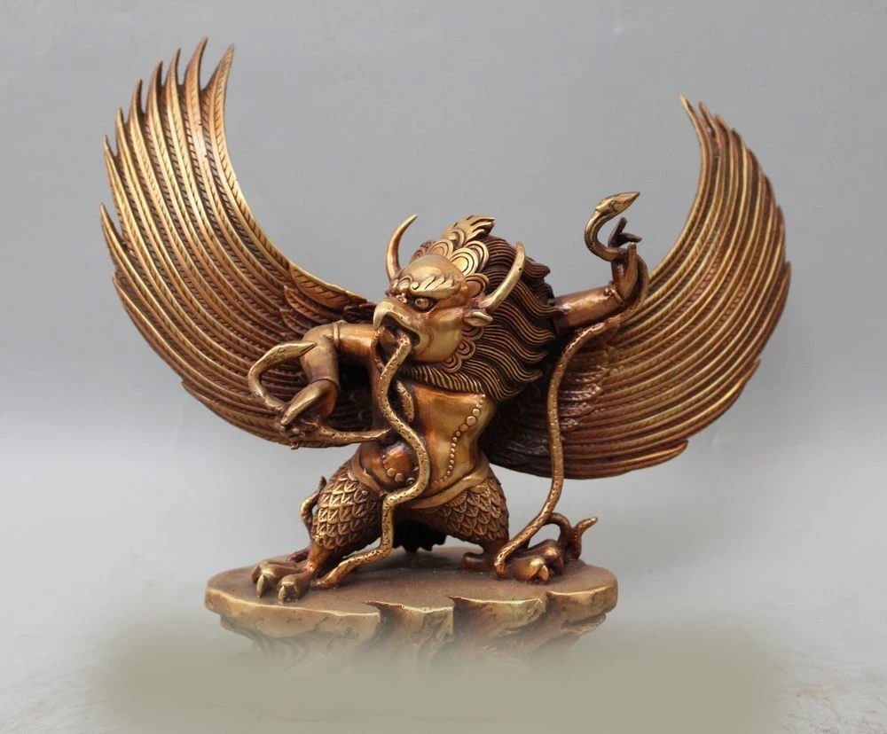 

DS 10" Tibet Buddhism Bronze Gild Redpoll Winged Garuda Bird Eagle Buddha Statue