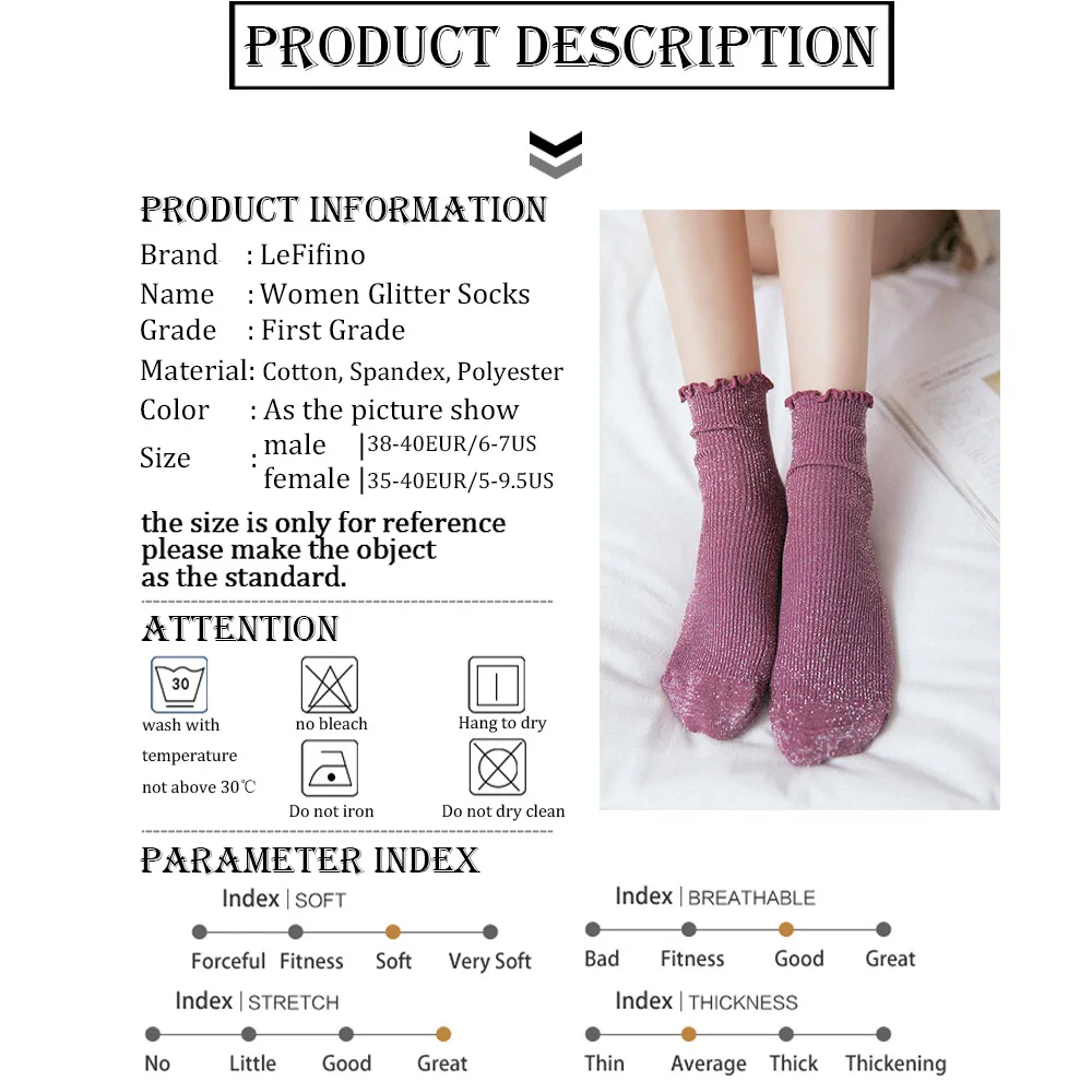 LeFifino/Новинка года; повседневные женские носки в стиле ретро с блестящей поверхностью; 5 цветов; милые вязаные весенне-летние носки из чистого хлопка для девочек; Le67749