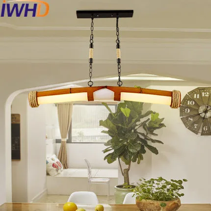 Iwhd bambú vintage lámpara LED Lámparas colgantes estilo americano loft Iluminación industrial lámpara de cáñamo retro hanglamp iluminación
