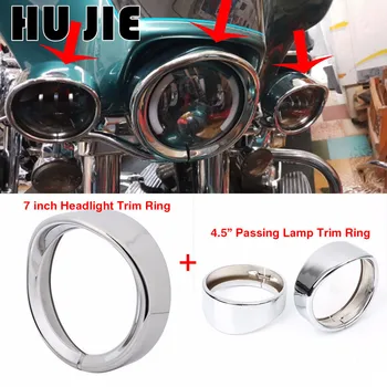 

7inch Black/Chrome Headlight Headlamp Trim Ring + 4.5 inch Fog Light Trim Ring For Harley Touring Road King Electra Glide