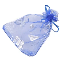 25x красивый мешочек для украшений из органзы с бабочкой, Подарочный пакет для свадьбы, рождественской вечеринки, 9x12 см(синий