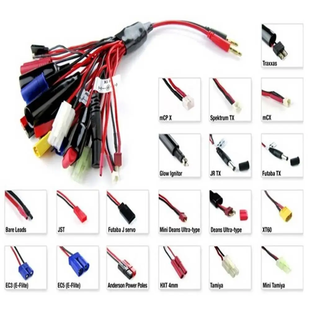 Ceny 19 w 1 19 w 1 bateria lipo przejściówka do ładowarki konwersja kabla wtyczka bananowa do Traxxa JST FUTABAS t plug XT60 EC3 EC5 Hxt 4 MM TAMIYAS