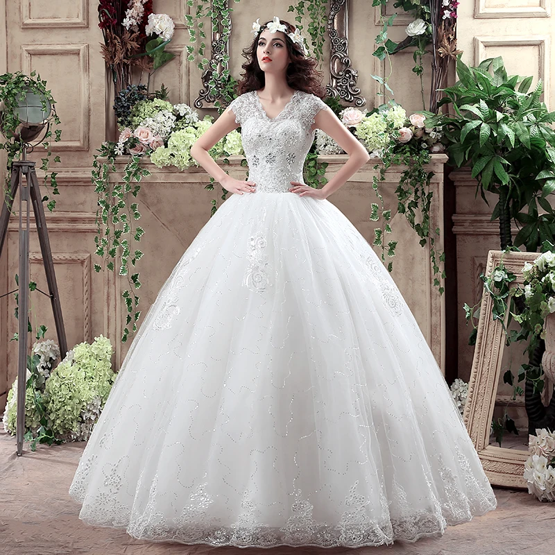 Fansmile Vestidos de Novias винтажное кружевное бальное свадебное платье с v-образным вырезом размера плюс свадебное платье FSM-012F