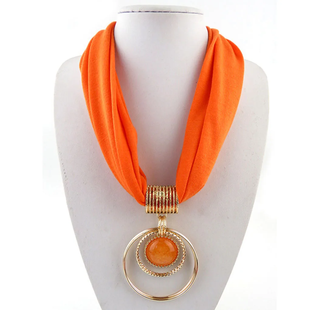 Кулон шарф круговой сплав кулон воротник полиэстер твердый шарф ожерелье для женщин - Цвет: 9