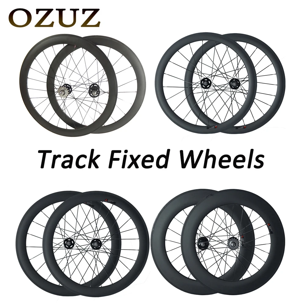 Clearance OZUZ 700c 3K Track Bike Wheelset 38 50 88 mm Cycling Carbon Wheels Clincher Tubular Matte 17T Cog Fixed Gear Single Speed Wheels 0