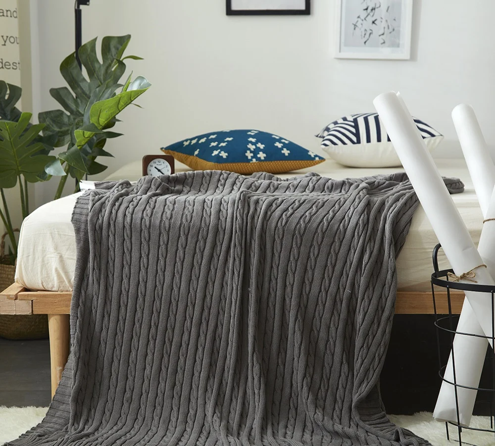 

Solid Air Conditioning Travel Thick Twist Blanket Knitted Blankets for Bed Sofa Home Textile Throw Blanket Anti-Pilling Portable