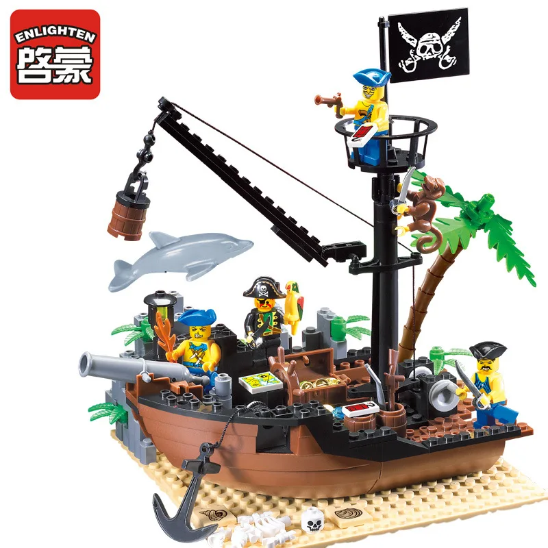 

Enlighten 306 New 178PCS Pirate Series Pirate Ship Scrap Dock Model Building Blocks Sets minis Bringuedos DIY toys for Children