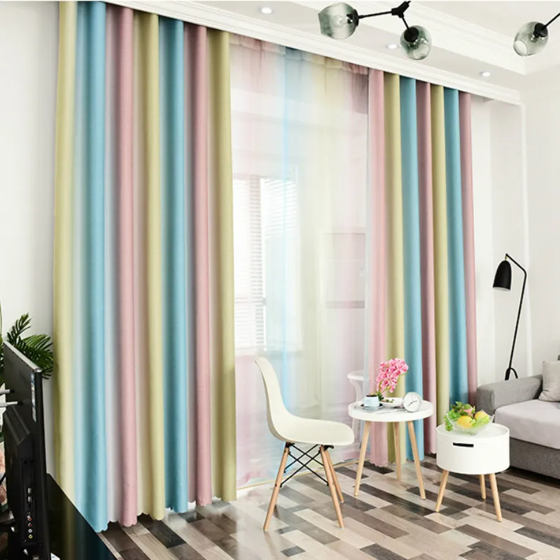 

Modern balckout thick vertical striped window drapes curtains color gradient tulle for living room bedroom door decoration
