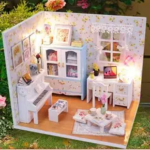 Подарок на день рождения DIY деревянный кукольный домик с Кукольный домик с мебелью игрушки подарки, в летнем стиле средней длины; сезон лето