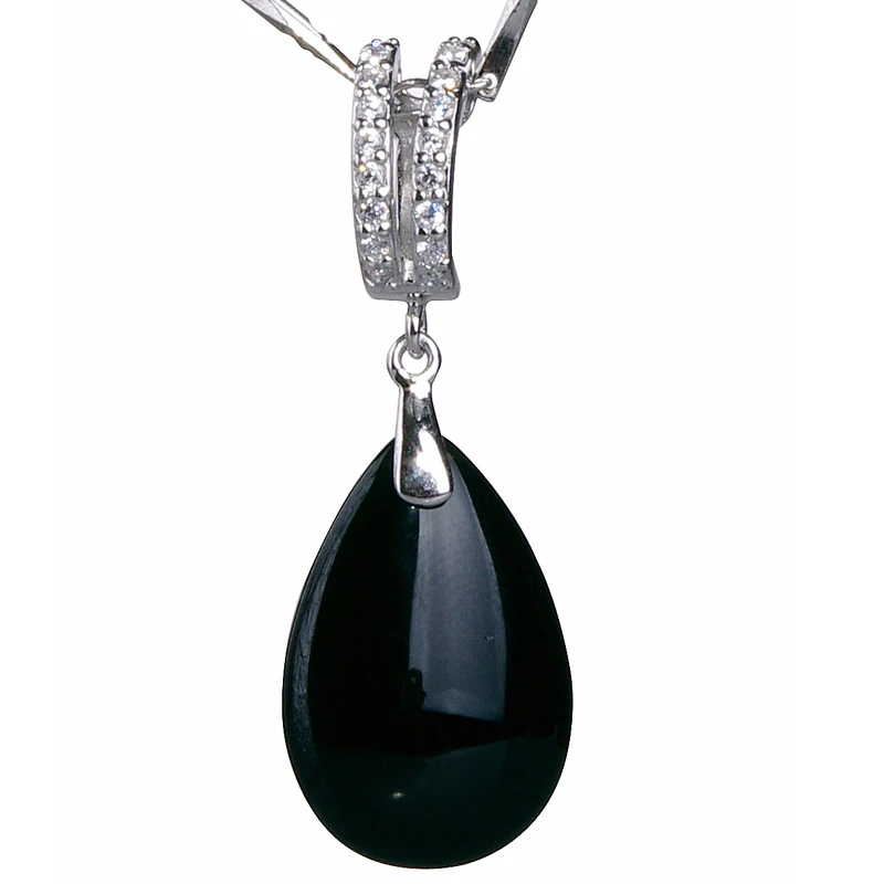 

100% Solid 925 Sterling Silver Jewelry Pendant with Black Agate Stone Silver Agate Stone