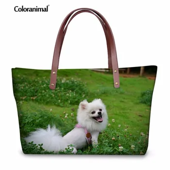 

Coloranimal Personalized 3D Cute Animal White Pomeranian Print Large Capacity Handbags Female Daily Clutches Casual Bag Tote Bag