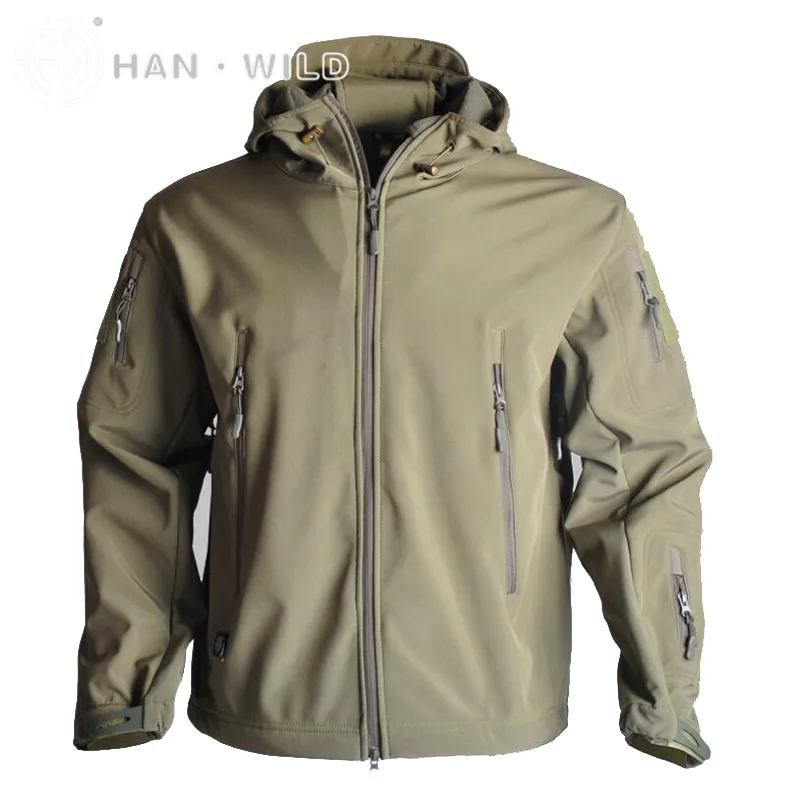 Тактическая куртка TAD с мягкой оболочкой из кожи акулы, уличная камуфляжная охотничья одежда, сохраняющая тепло, зимнее пальто с капюшоном для походов и кемпинга - Цвет: Army Green