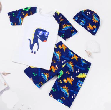 Милый купальный костюм для мальчиков костюмы из 3 предметов детская одежда для купания с принтом акулы и шапочкой купальный костюм Пляжная одежда для От 1 до 12 лет, S75801 - Цвет: white glasses 2