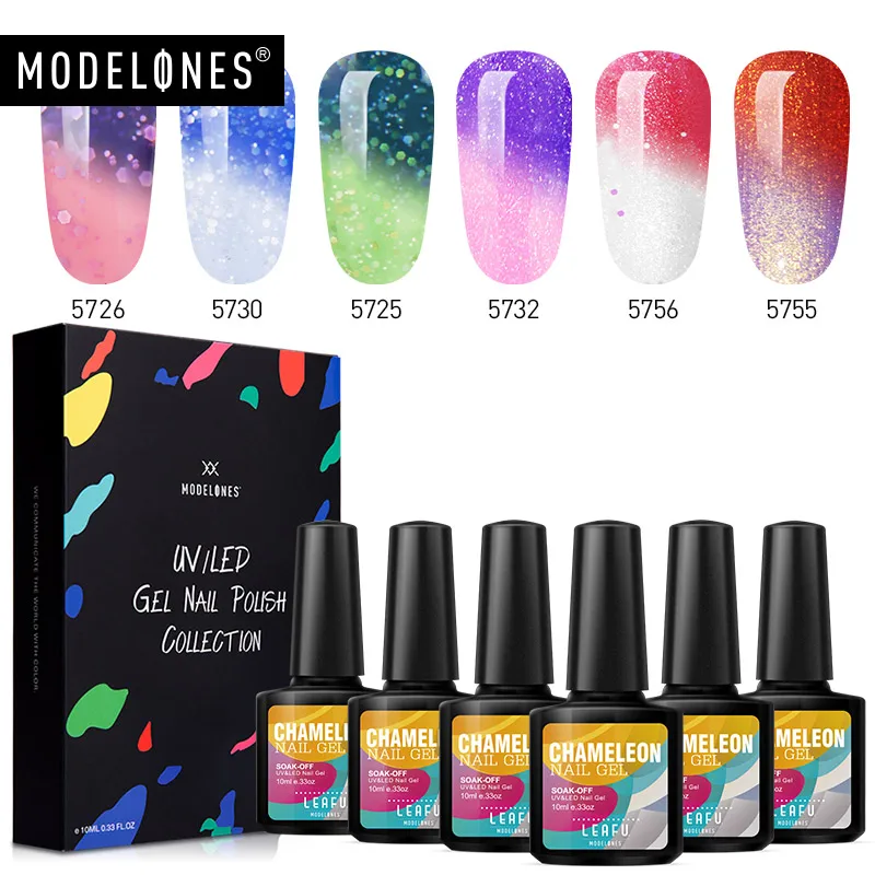 

Modelones 6PCS/LOT Temperature Change Color Thermal Gel Polish Led Nail Gel Polish Soak off UV Gel Nail Polish Chameleon Varnish