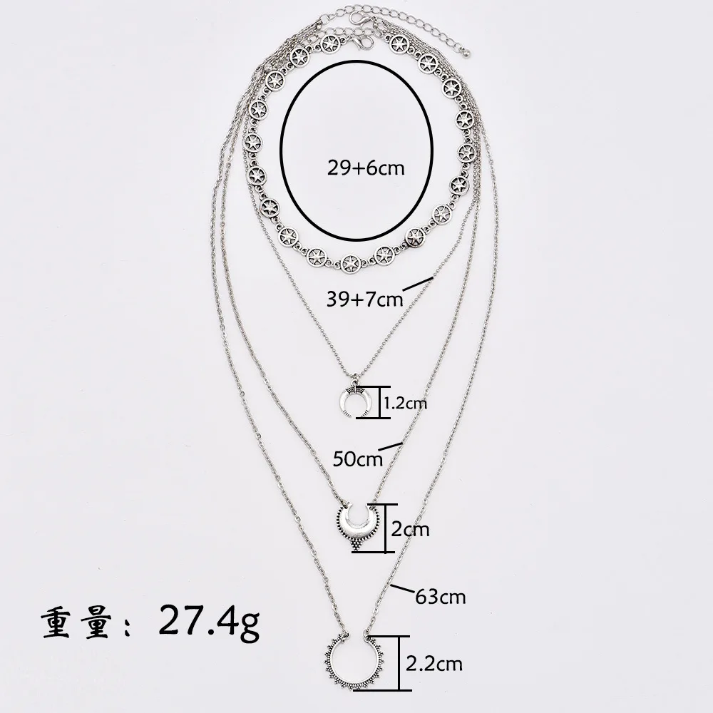 KMVEXO, винтажное ожерелье с серебряными звездами, модное многослойное ожерелье с подвеской в виде Луны, богемное ювелирное изделие для женщин