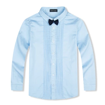 Акция, Детские рубашки для мальчиков модные однотонные рубашки в английском стиле с галстуком, Коллекция года, Детские хлопковые рубашки для красивых мальчиков возрастом от 4 до 12 лет - Цвет: Sky blue