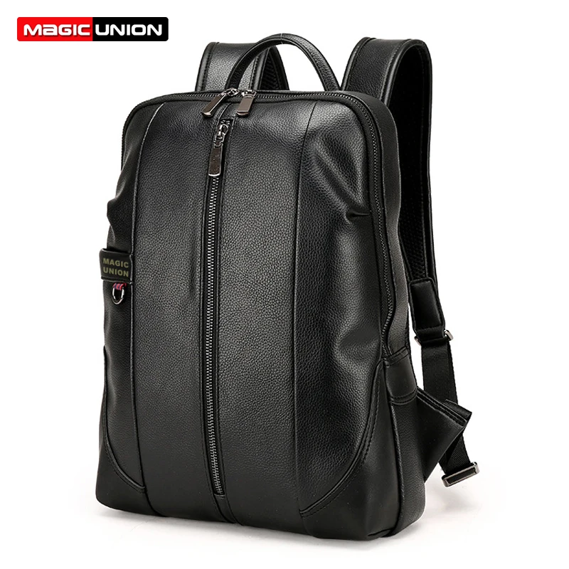 

MAGIC UNION Men's Patent Leather Backpacks Fashion Bag for Men Business Travel Mochila Zip Men Laptop Backpack Waterproof Bags