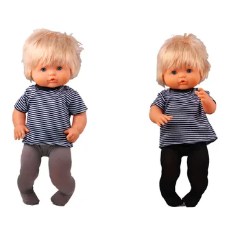 

Clothes For Dolls Fit 40cm 41 cm Nenucos Doll Nenuco Ropa y su Hermanita Kawaii Stripes T-shirt With Grey And Black Tights Pants