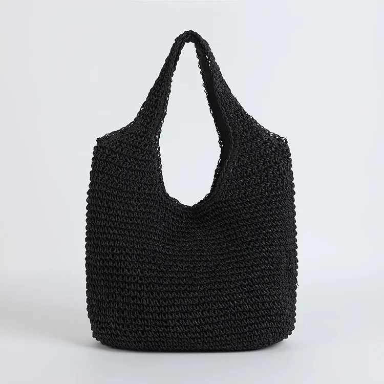 Модные женские сумки через плечо из ротанга, тканые женские сумки, большие вместительные летние пляжные соломенные сумки, повседневные сумки, кошельки - Цвет: black