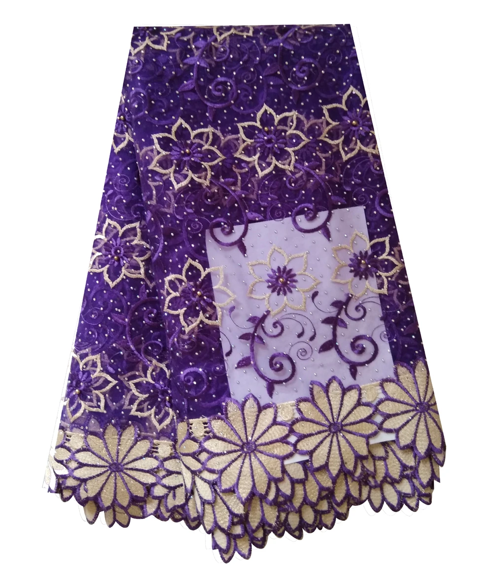 Purple nigerian lace fabric