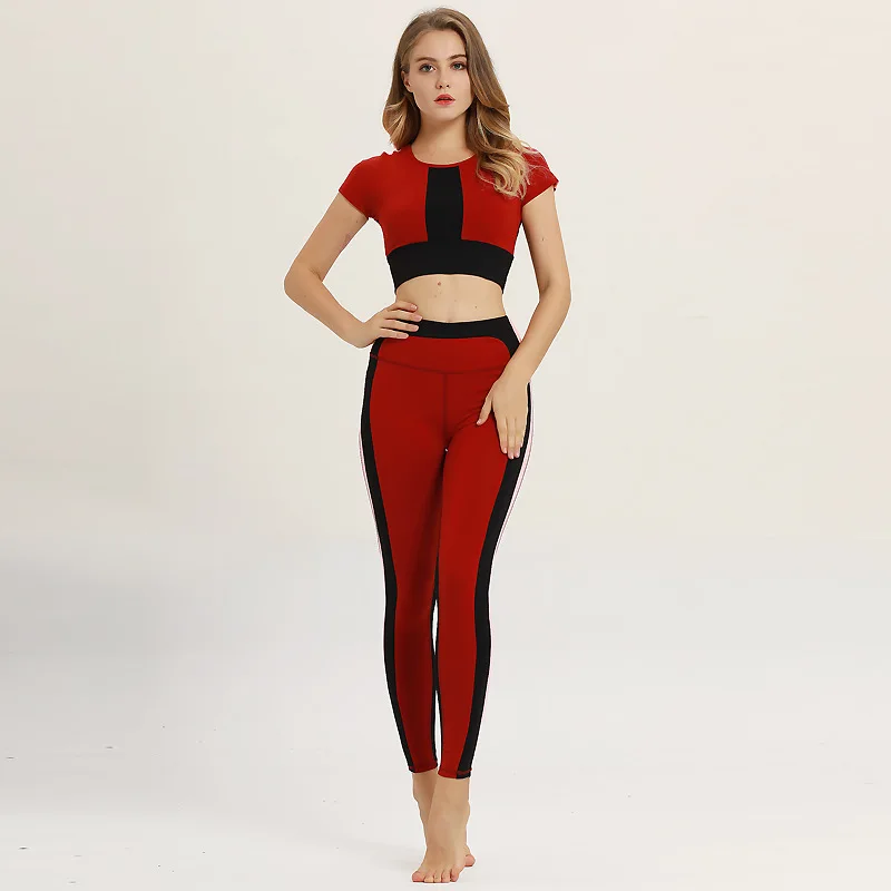 

Yoga Set Women Fitness Clothing Sports Vest Patchwork Yoga Leggings Gym Set Sport Suit Sportswear Workout Tracksuit Femme Red