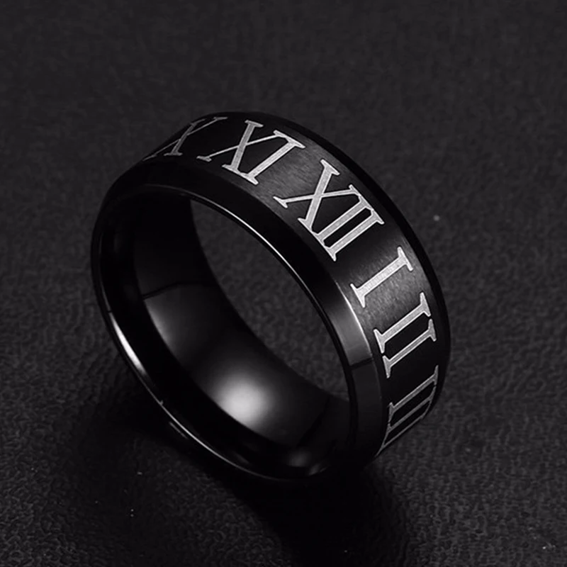 Caxybb модное кольцо с римскими цифрами, черное мужское кольцо, Крутое коктейльное кольцо из нержавеющей стали, свадебные ювелирные изделия, модные мужские кольца с буквами