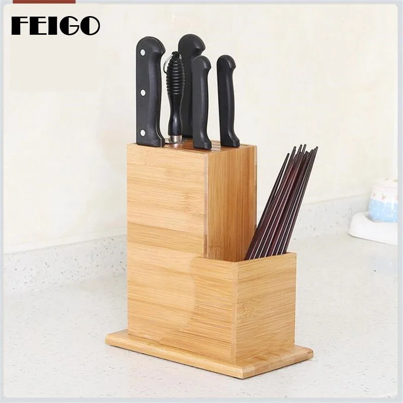 FEIGO 1Pc Bamboo Knife Rack Multifunctional Holes Creative Storage Rack
