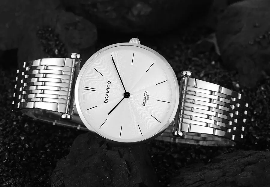 BOAMIGO Brand Men Quartz Watches Fashion Lover's Watch Women Clock Steel Wristwatch Ultra Thin Case Small Face for Festival Gift (5)
