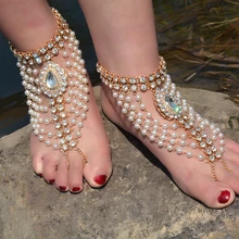 1 шт., новинка, винтажный женский ножной браслет в стиле бохо с искусственным жемчугом, кисточками, на ногу, сандалии, многослойный ножной браслет с кристаллами, для пляжа, свадьбы