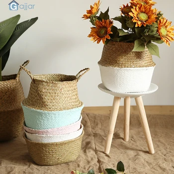

Fashion Seagrass Wicker Basket Wicker Basket Flower Pot Folding Basket Dirty Basket Storage Home Decor Bag DropshipingSep11