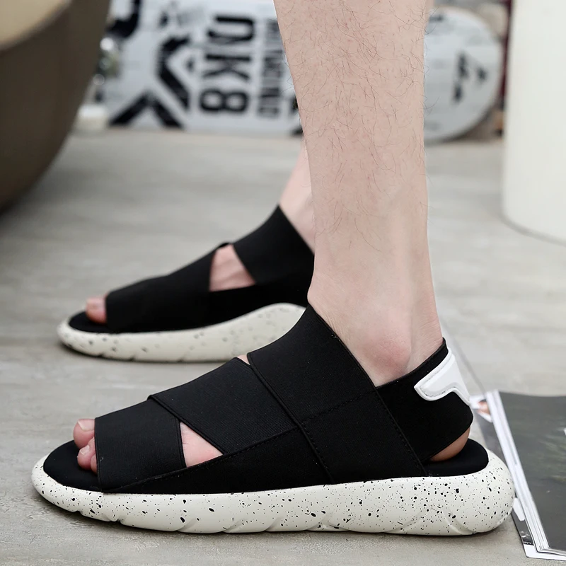 

Sandals Men shoes 2019 Gladiator Men's Sandals Roman Men Shoes Summer Black Flat Sandals Large water beach slides