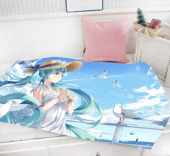 

Oct. Home Textile Gifts VOCALOID2 Anime Hachune Miku 95 x 55 CM Mini Single-layer Flannel Fabric Baby Blanket New #41379