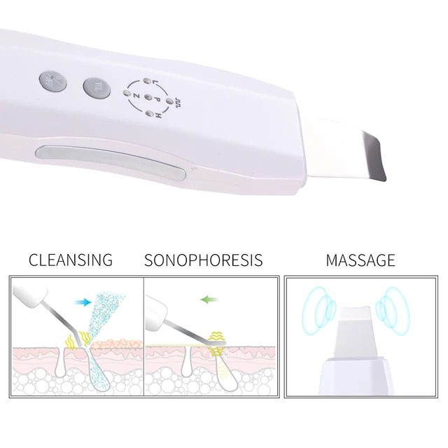 USHOW Multifunction Ultrasonic Skin Scrubber Rechargeable Ultrasound Face Pore Cleaner Deep Cleaning Facial Peeling Massager